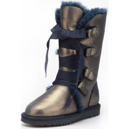 New Arrival High Snow Boots Genuine Sheepskin Natural Fur 100% Wool Women Winter Snow Boots Brand Boots Free Shipping