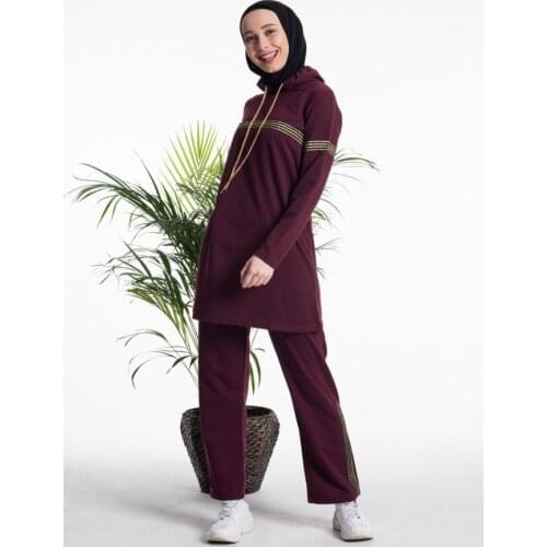 Women Burgundy Hooded Sim Lane EşofmanTakımı simlacicng