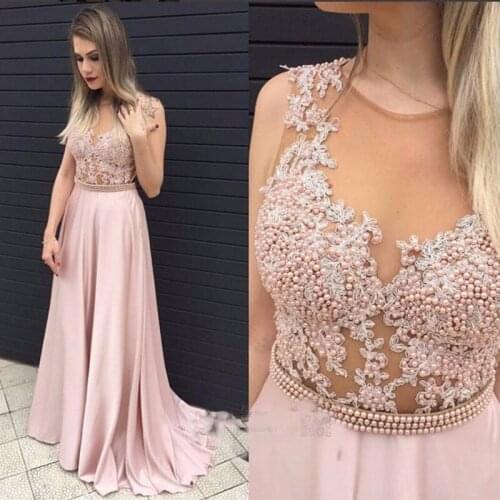 Elegant Pink Evening Gown Satin Women Floor Length Formal Wedding Party Dress vestidos de festa