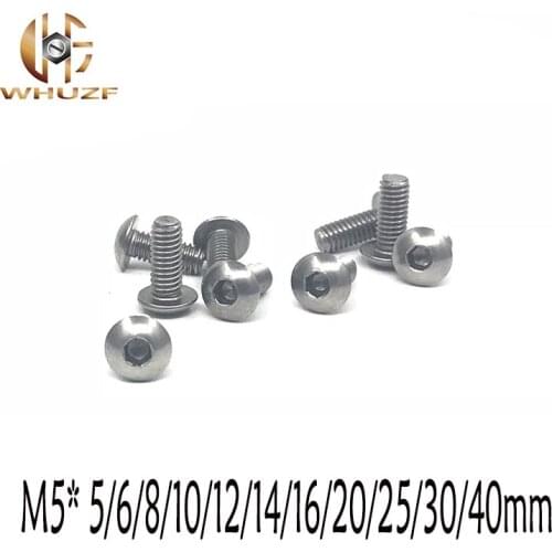 100PCS M5*5/6/8/10/12/14/16/20/25/30/40mm 304 Stainless Steel round hexagon Screw mushroom hex socket button head screw