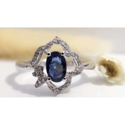 18K Gold 0.535ct Natural Sapphire Women Ring with 0.130ct Diamond Setting 2016 New Fine Jewelry Wedding Band Engagement