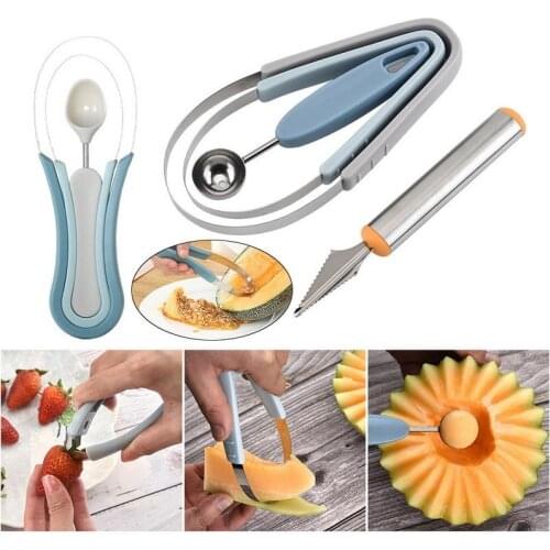 3 in 1 stainless steel ice cream fruit ball digger fruit carving knife set platter remover watermelon ice cream kitchen gadget