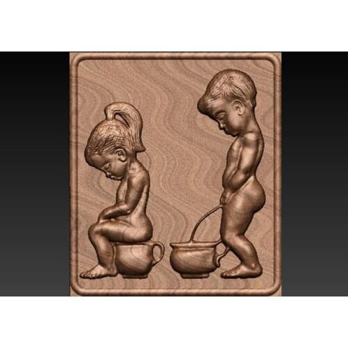 Boys and girls pee 3D model relief STL for cnc router carving and engraving artcam aspire