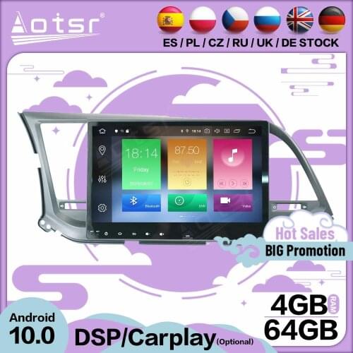 4+64GB Carplay Multimedia Stereo Android Player For Hyundai ELANTRA 2016 2017 2018 GPS Navi Video Audio Radio Receiver Head Unit