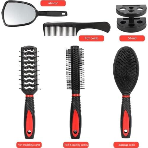 5Pcs Hair Brush Combs Set Salon Hairdressing Styling Tool Mirror Holder Stand Dressing Comb Kit for Women Men