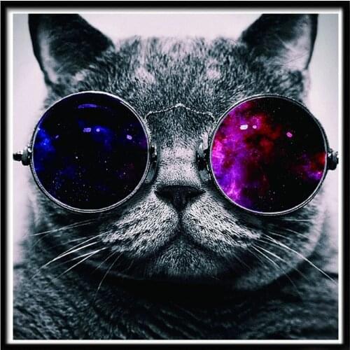 5D DIYdiamond painting glass cat diamond painting round drill painting gift MosaicDiamond Cross Stitch