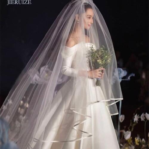 E JUE SHUNG White ivory satin edge cathedral Wedding Veils 2020 High Quality long Bridal Veils with comb Wedding Accessories