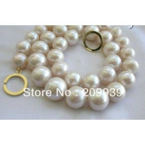 Free shipping 002361 stunning wow big 14mm round white freshwater cultured pearl necklace