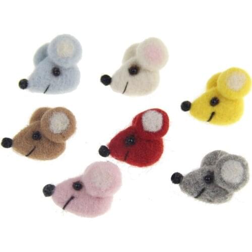 Free Shipping 10pcs 43*30mm Handmade Wool Felt Animal Mouse Head Patch Sticker Ornament Garment Hair Jewelry Bow Clip DIY Button