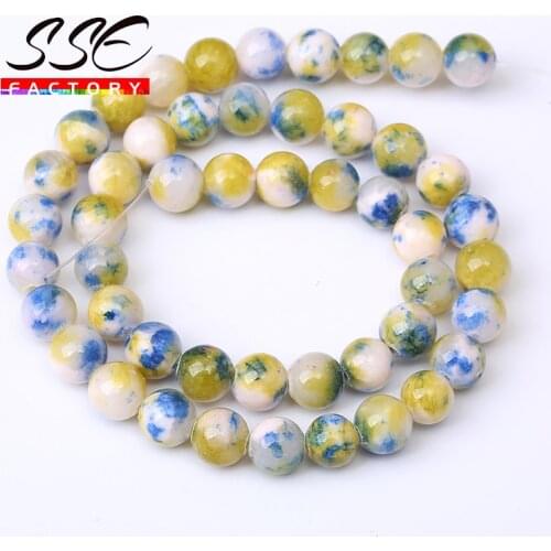 Natural Stone Beads Blue Yellow Persian Jades Round Loose Spacer Bead For Jewelry Making DIY Bracelets Accessories 15'' 6/8/10mm