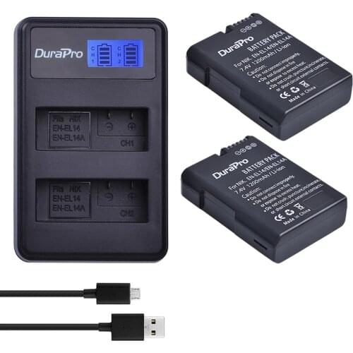 2 x DuraPro EN-EL14a EN-EL14 EL14 Battery + LCD USB Dual Charger For Nikon Df Battery D5500 D5300 D3300 D5100 D5200 D3100 D3200