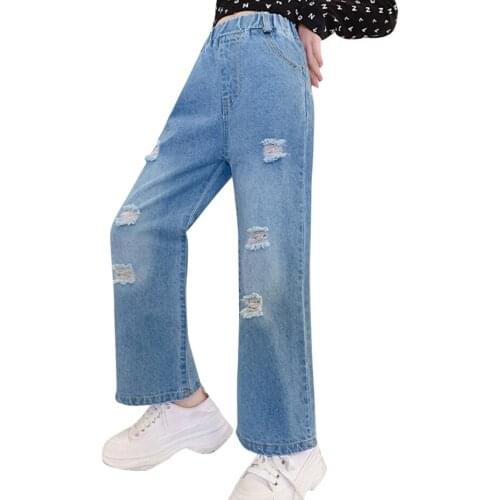 Jeans For Girl Hole Childrens Jeans For Girls Spring Autumn Trousers For Children Casual Style Childrens Clothing 6 8 10 12 14