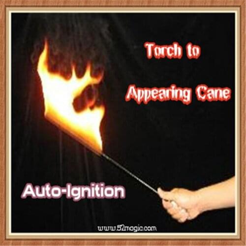 Torch To Appearing Cane (Auto-Ignition) Magic Tricks Silver Flaming Torch Magician Fire Wand Stage Illusion Gimmick Props Comedy
