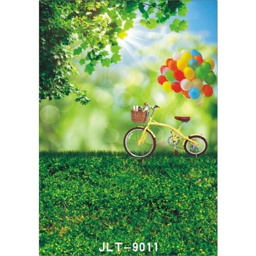 Photography Backdrop Vinyl Cloth Background Spring Sunshine Grassland Bike Balloon Photocall for Wedding Baby Photo Studio Props