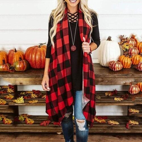 Women Vest Autumn Plaid Sleeveless Jacket Casual Open Sleeveless Cardigan Outwear Drape Lightweight Vest Coat T3