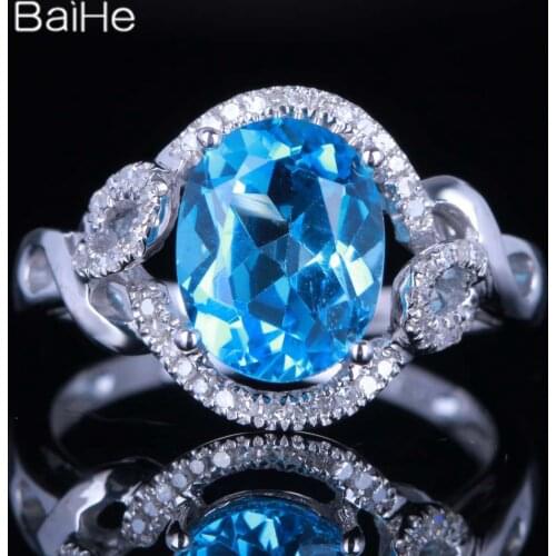 BAIHE Sterling Silver 925 2.5ct Oval Blue Topaz Wedding Women Cute/Romantic Fine Jewelry sweet Blue Topaz Ring