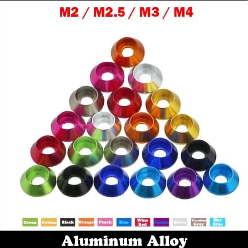 M2 M2.5 M3 M4 Purple Golden Black Silver Cup Head Cone Taper Gasket Anodized Aluminum Alloy DIY Shim Car Model Washer