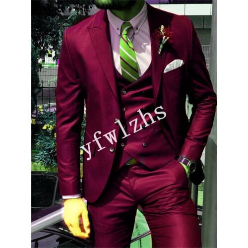 Handsome Two Buttons Groomsmen Peak Lapel Groom Tuxedos Wedding Dress Men Suits Blazer Prom Dinner (Jacket+Pants+Tie+Vest) A154