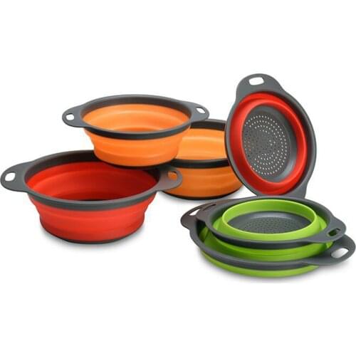 Round Folding Drainage Basket Fruit Basket 2 Piece Set Retractable Folding Silica Gel Filter Kitchen Filter Basket