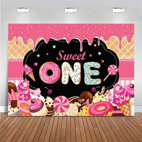 MOCSICKA Birthday Party Backdrop Newborn Baby Sweet One Cartoon Donuts Ice Cream Lollipop Photography Background For PhotoStudio