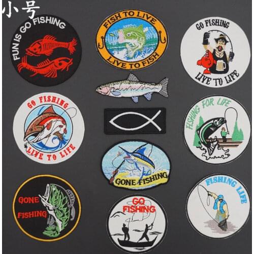 GO FISHING Embroidery Iron on Back Patches for Motorcycle Knight Leather Vest Decoration Accessories Appliques