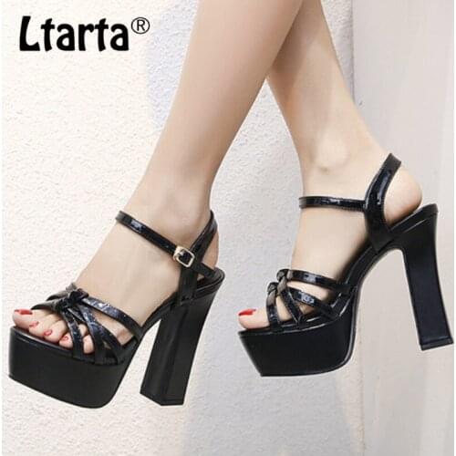 2021 European and American New Style Womens Shoes Thick Heel High Heel Waterproof Platform One Word Buckle Open Toe Sandals CWF