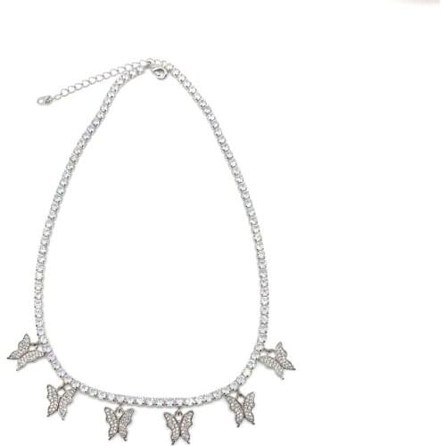 New Arrival Tennis Chain Chocker Clear CZ Butterfly Charms Women Necklace