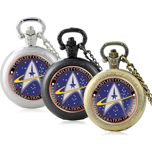 New Fashion Starfleet Command Glass Cabochon Quartz Pocket Watch Vintage Men Women Pendant Necklace Chain Hours Clock