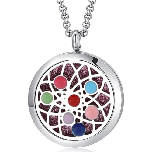 2019 Hollow Seven Colorful Aroma Diffuser Necklace Stainless Steel Pendant Perfume Lockets Essential Oil Aromatherapy Necklace