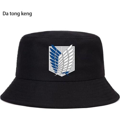 90s Attack on Titan Japan Anime Bob Bucket Hats Summer Panama Women Fisherman Hat Cotton Korean Black Caps Hip Hop Beach Cap