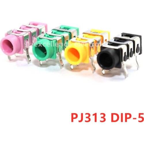 10Pcs PJ313 3.5mm 5Pin Stereo Headphone Audio Jack Earphone Socket Audio Socket The 3 Section Of the 5pin PJ313 Pink Black Green