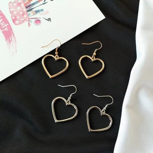 Simple Design Silver Color Hollow Heart Drop Earrings For Women New Brand Fashion Ear Cuff Piercing Dangle Earring Gift A197