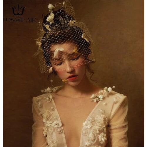 Elegant Vintage Mesh Yarn Handmade Feather Veil Wedding Party Hat for Women Fashion Fascinator Wedding Party Hat Veil