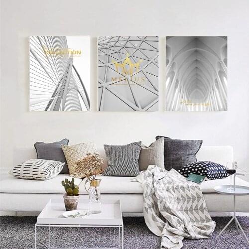 Modern Minimalist High-rise Staircase Bridge Architectural Design Combination Creative Canvas Painting Home Decorate