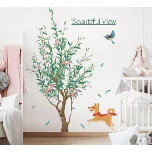 Cut Dog Fresh Wall Sticker Tree Home Decor Living Room Kids Room Decoration Aesthetic Self-adhesive Poster 3d Art Mural