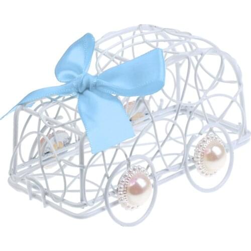 Wedding Car Design Pearl Wheels Baby Shower Gift Box Favor Metal Candy Box Craft