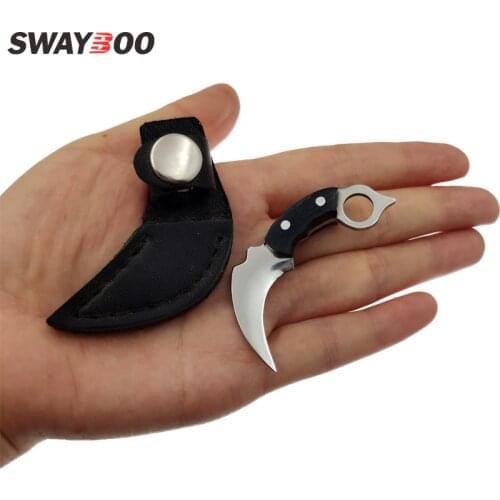 Swayboo Stainless Steel Wooden Handle Keychain Karambit Knife Tiny Mini Portable EDC Fixed Blade Opener Knife Crafts Gift