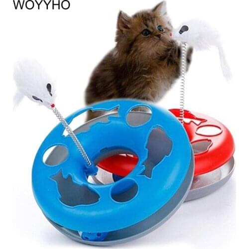 4 Colors Cat Training Toys Single layer Amusement Plate Mouse Spring Cat Toys Cat Turntable Pet Interactive Toys Cat Supplies