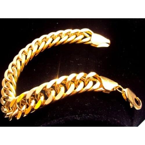 Heavy 44G MENS 24K SOLID GOLD GF FINISH THICK MIAMI CUBAN HAND CHAIN BRACELET Unconditional Lifetime Replacement Guarantee