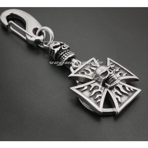 Unique 316L Stainless Steel Flame Skull Mens Biker Rocker Keychain 6R002KC-3P1