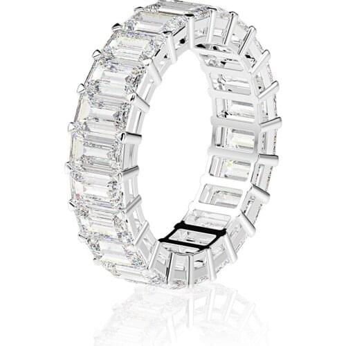 Eternity Wedding Band Ring Emerald cut Lab Diamond 100% Original 925 sterling silver Engagement Rings for Women Jewelry Gift