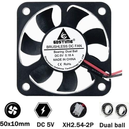 Gdstime 50mm 50x10mm 5cm 2inch 5V Cooling Fan 2Pin Double ball bearing brushless PC Cooling Cooler Fan