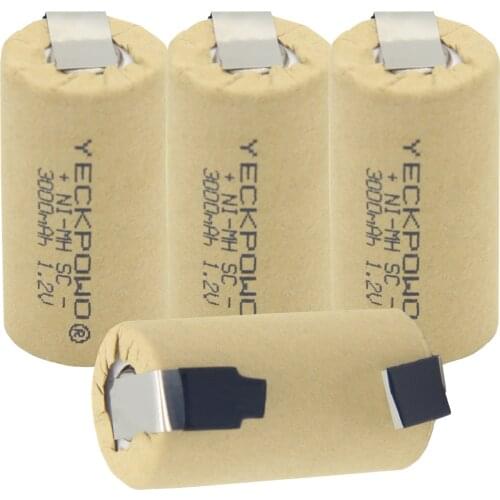 Yeckpowo SC battery sub c batteries rechargeable 3000mah NIMH 1.2V akkus for power tools fast ship Europe soldering tapes