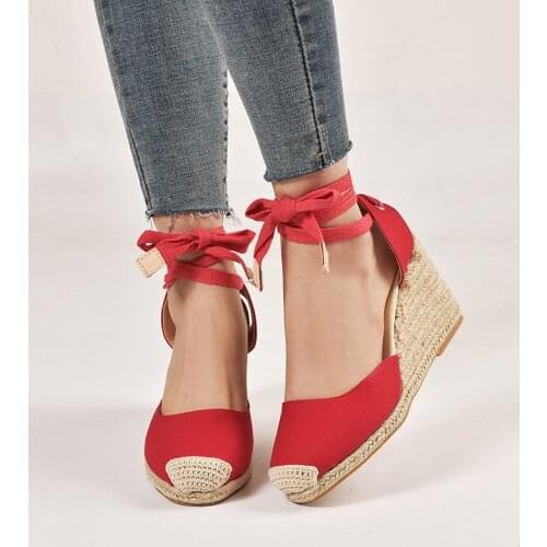 2019 Women Sandals Fashion Narrow Band Women Shoes Ankle Strap Women Wedge Shoes Female Beige Sandals Plus Size 34-43