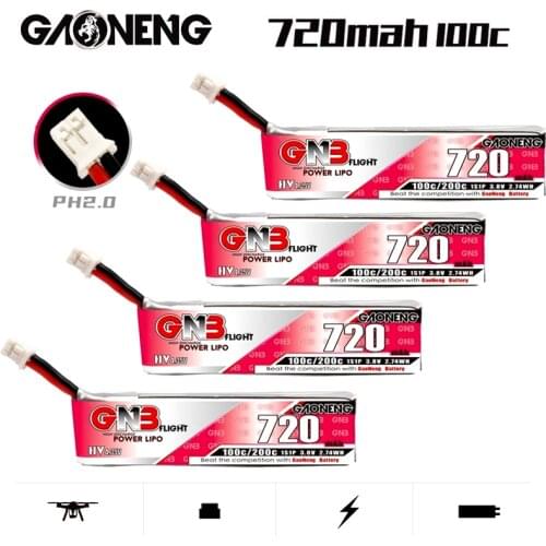 1-10PCS GAONENG GNB 1S 720mah 3.8V 100C/200C HV Lipo Battery With PH2.00 plug for Quadcopter FPV Drone Tinywhoop Frame RC Drone