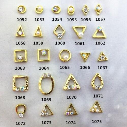 10Pcs/Lot Japan Gold Rhinestone Triangle Square Round Frame Metal Alloy Nail Art Deco/Stickers/Charms/ Tools for Bride Manicure