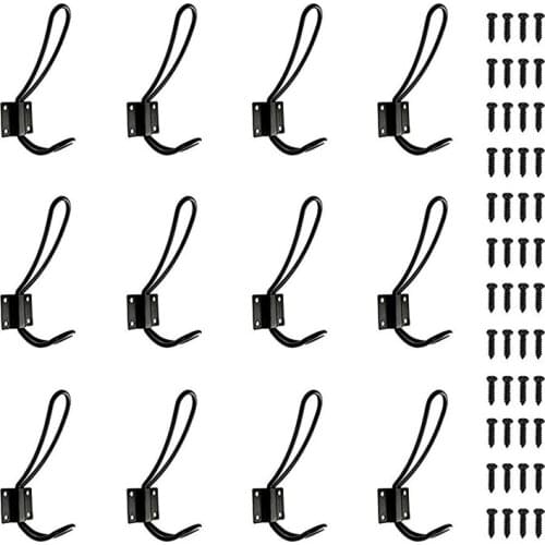 12 Pack Rustic Enterway Hooks, Black Vintage Double Coat Hangers, Hard Industrial Heavy Duty Hooks for Farmhouse(Black Color, Sc