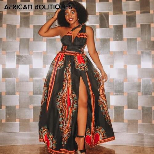 African dresses for Women 2021 New Fashion Ankara Dresses V-neck Traditional Maxi Dress Women African Wedding Dress
