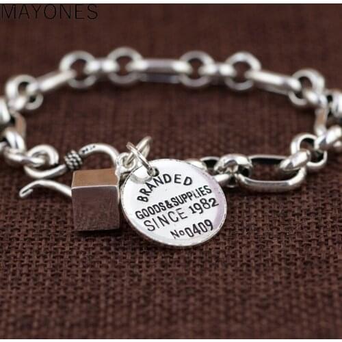 7mm Width Genuine 925 Sterling Silver Branded Bracelets for Women Men Gift Fashion Bracelet Jewelry about 17.5cm Esposas