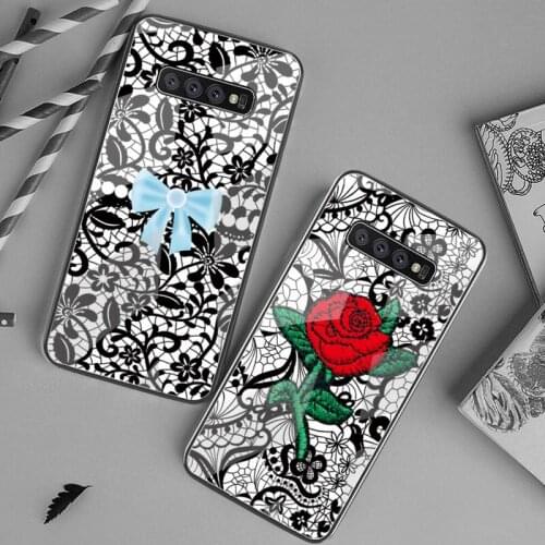 Sexy Floral Lace Mandala flower Phone Case Tempered Glass For Samsung S20 Plus S7 S8 S9 S10 Plus Note 8 9 10 Plus